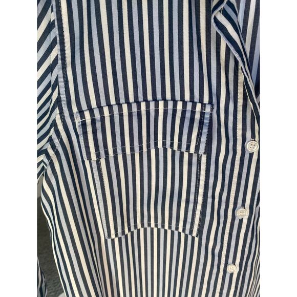 Velvet Heart Shirt Button Down Blue and White Stripe Roll Tab Sleeves Tencel Lg - Picture 9 of 10